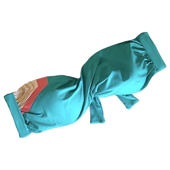 L*Space NWT Twist Colorblock Bandeau Bikini Top M Teal Pink Gold Lurex Strapless - Picture 1 of 9